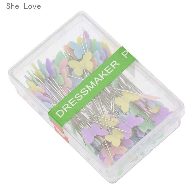 

She Love Practical 100Pcs Sewing Accessories Patchwork Pins Colorful Butterfly Shape Sewing Pin With Box DIY Craft Tools