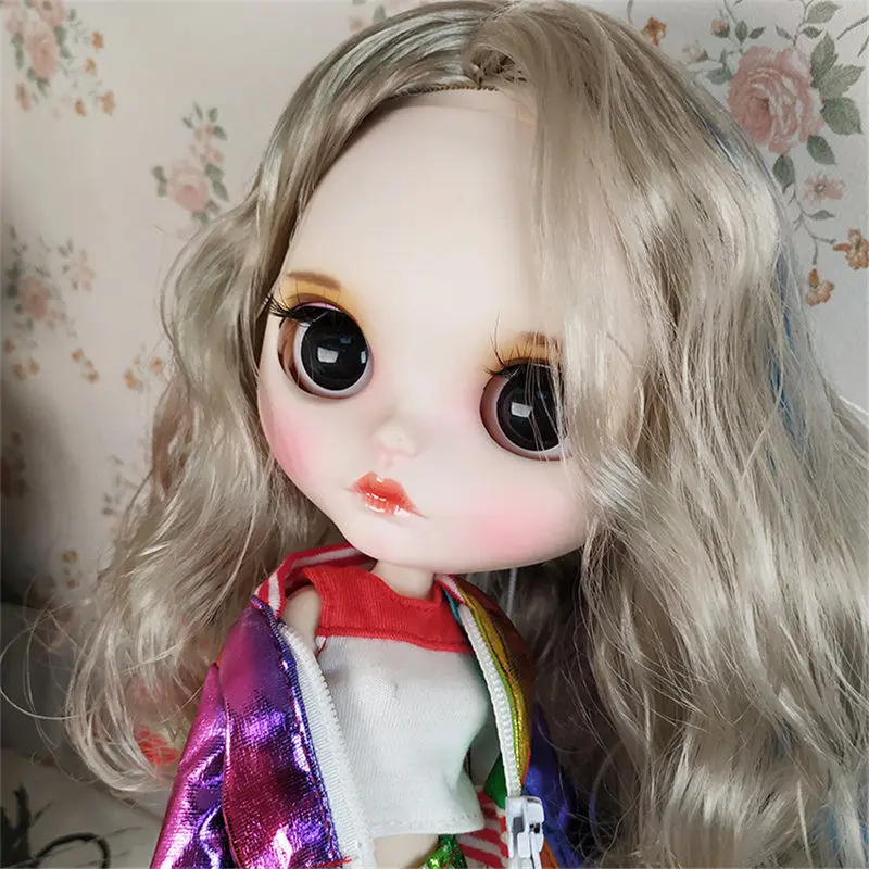 Белая кожа 1/6 Blyth кукла с длинным коричневым завитком волос и милое платье DIY тела шарнир Кукла для ребенка в подарок DIY Волосы стиль кукла