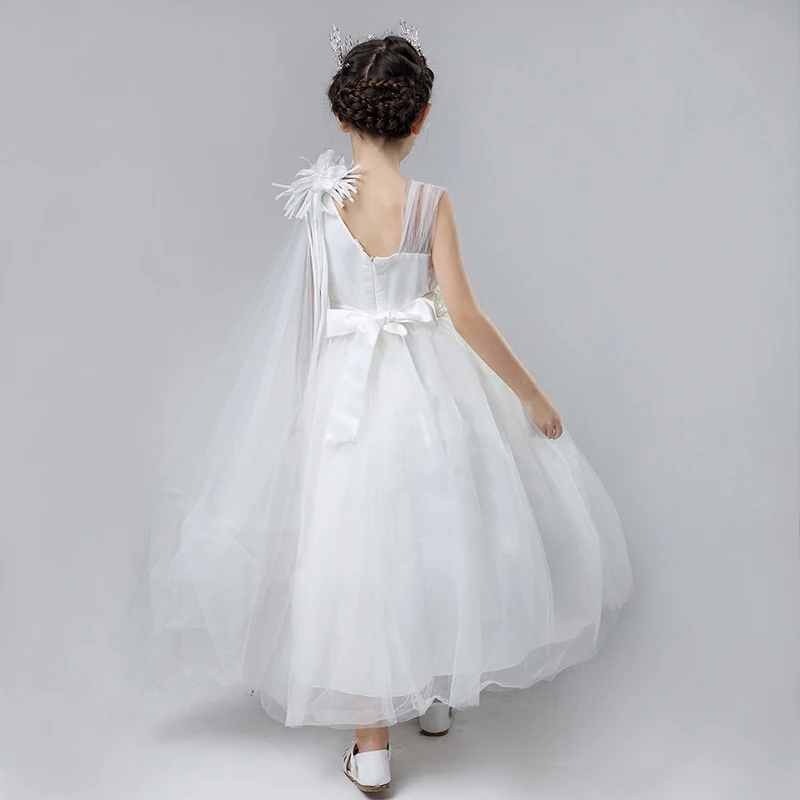 Новое белое платье Тюль Детские платье для девочек в цветочек; платье для свадебной вечеринки Пышное Бальное платье, одежда на день рождения или выпускной вечер пачка вечерние платье 13 14