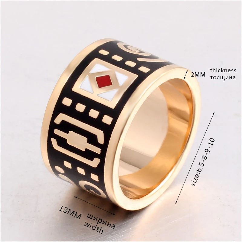 De Nieuwe High-End Retro Classic Rvs Ring Zwarte Ringen Voor Vrouwen Kleding Sieraden Enamel Ring Groothandel