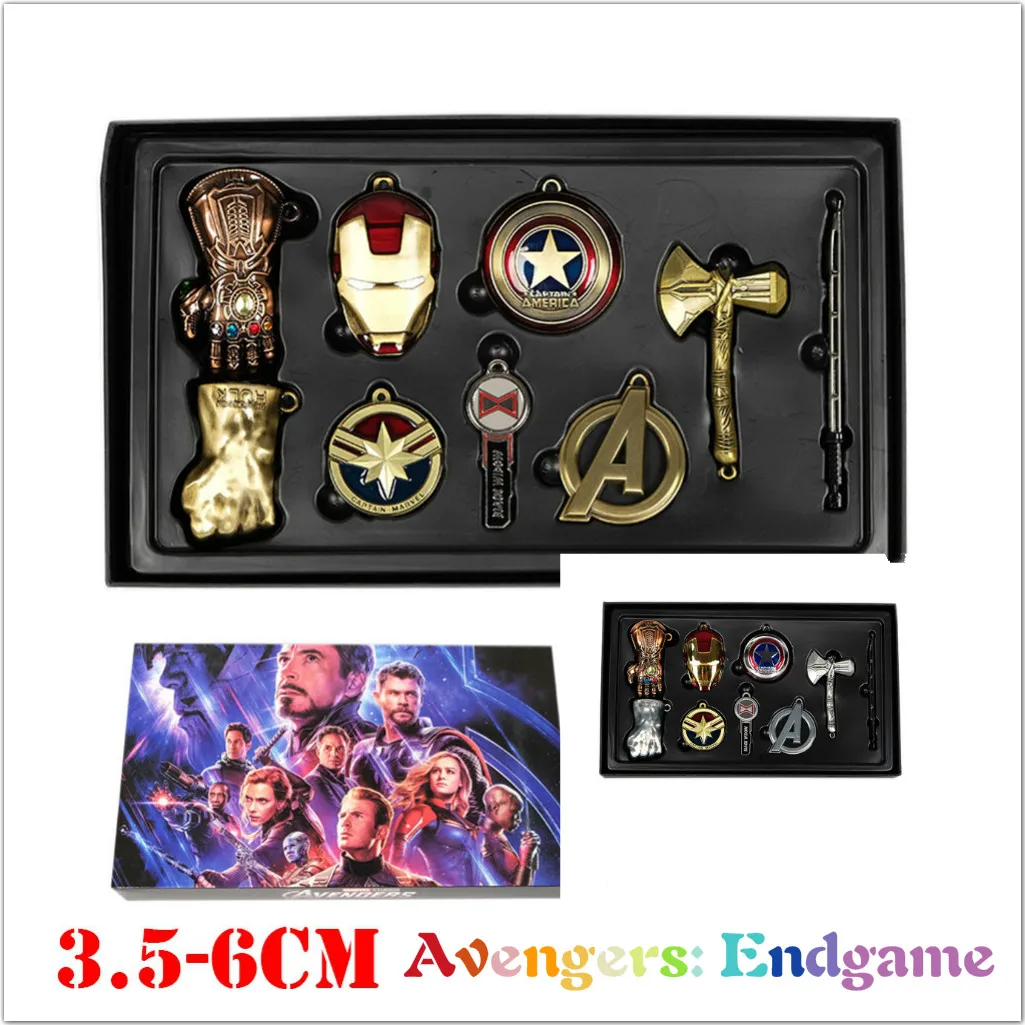 

9pcs/set Avengers: Endgame Iron Man Key Holder Alloy Keychains Box Set Bag Charm for Men Women Key Ring Gifts Keychain Organizer