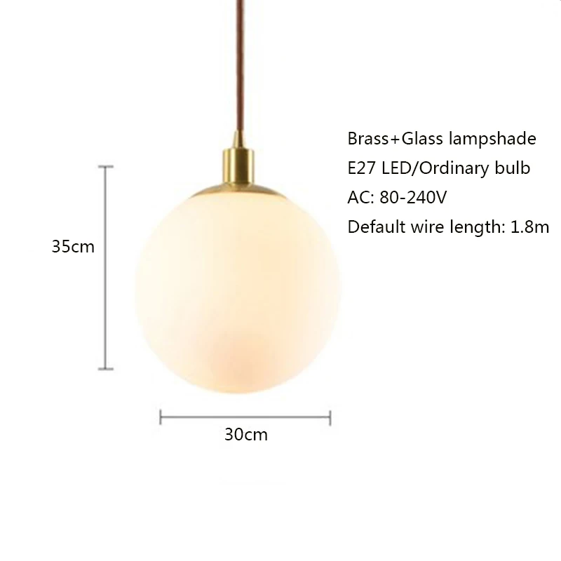Скандинавский минималистичный латунный подвесной светильник E27 светодиодный одноголовый стеклянный шар подвесной светильник для кухни гостиной прикроватной тумбочки ванной комнаты отеля