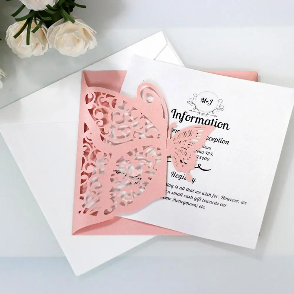  10pcs Pearlescent Paper Hollow Butterfly Wedding Invitation Cards Cover Kit For Wedding Birthday Sh - 32917764349