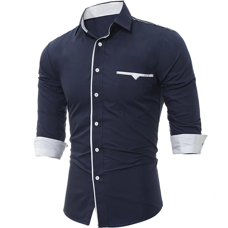 Brand 2018 Fashion Male Shirt Long Sleeves Tops Classic Cloth Pocket