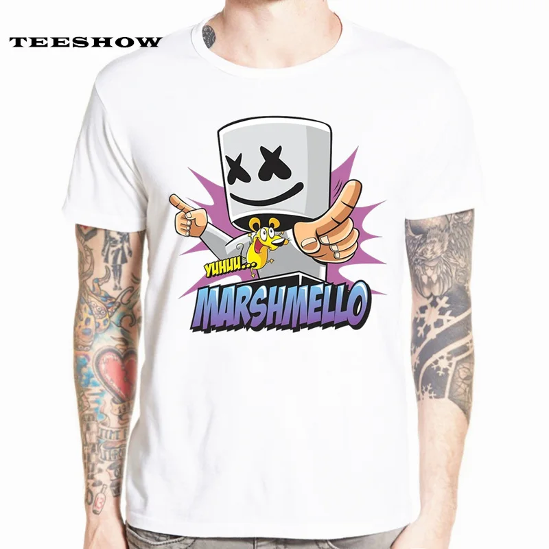 

Men DJ Marshmello Print Fashion T-shirt Summer Casual Short O-Neck Sleeves White Hipster T-shirt Unisex Clothes HCP4559