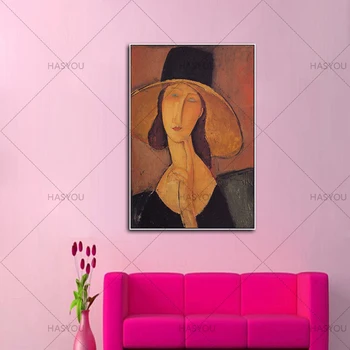 

Handmade Abstract Art Canvas Woman Jeanne Hebuterne in Large Hat Canvas Picture For Living Room Home Wall Decoration Art Gift