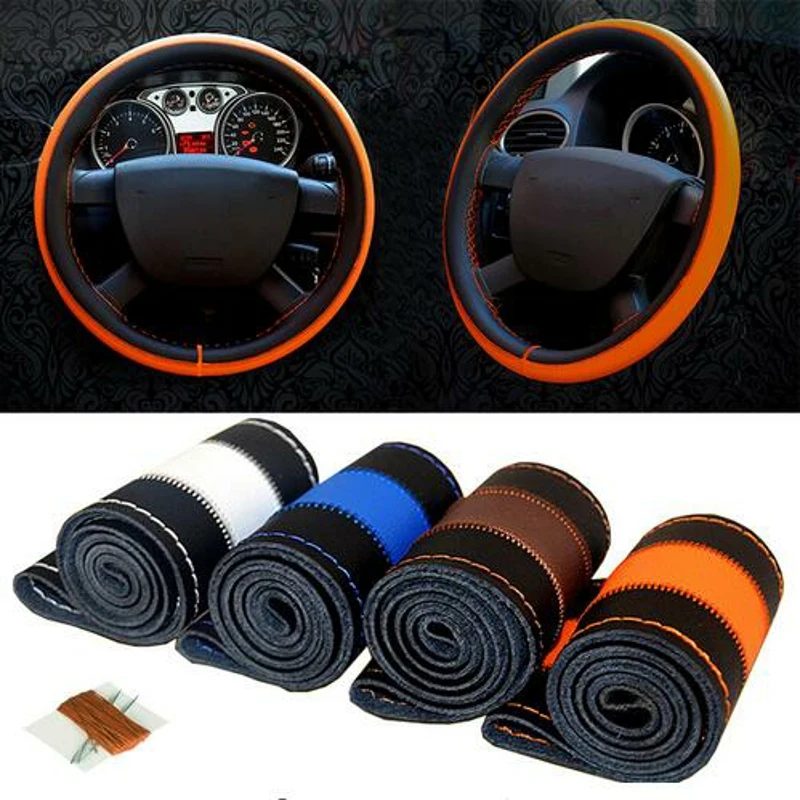 New 38cm Genuine Leather Auto Car Steering Wheel Cover Soft Anti slip
