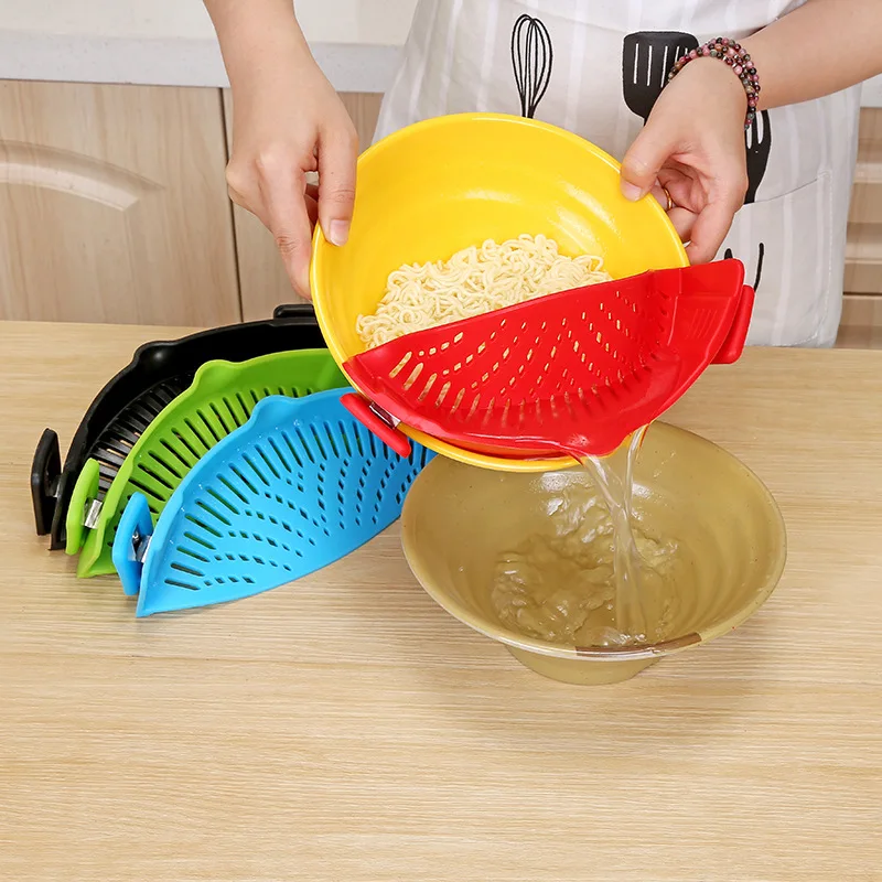 

Leak Proof Baffle Drainer Kitchen Accessories Noodles Vegetable Filter Silicone Colander Pot Side Strainer 35