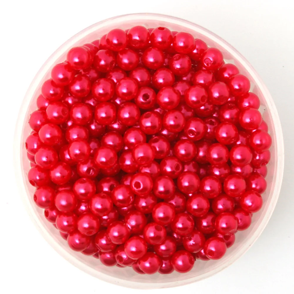 Round Approx 1000pcs/lot Red Color 6mm Dia. Imitation Pearl Plastic