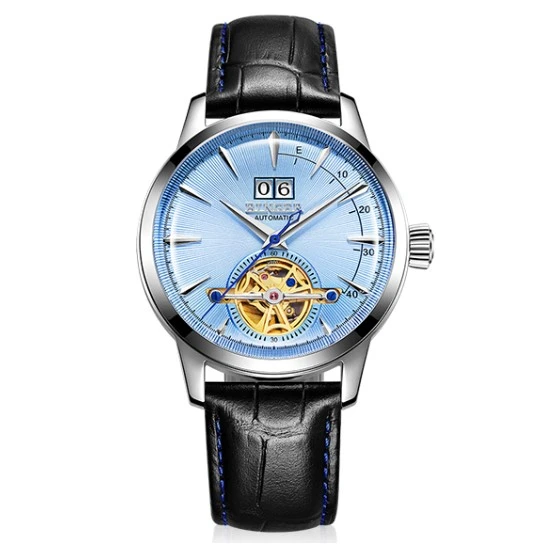 BINGER Tourbillon швейцарские мужские часы люксовый бренд автоматические механические часы мужские модные часы с кожаным ремешком reloj montre - Цвет: Blue G10009