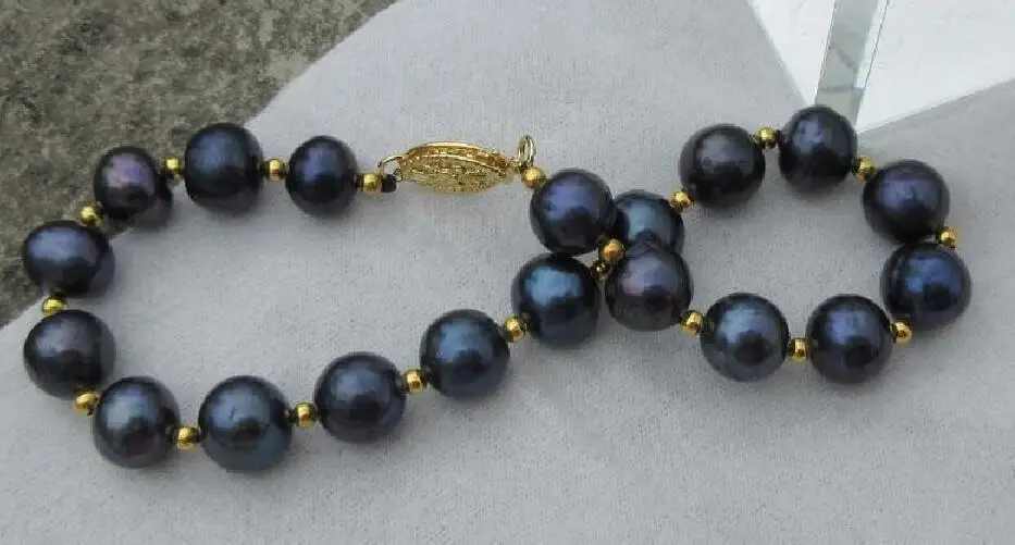 NATURAL 8-9MM SOUTH SEA GENUINE BLACK PEARL BRACELET 7.5-8