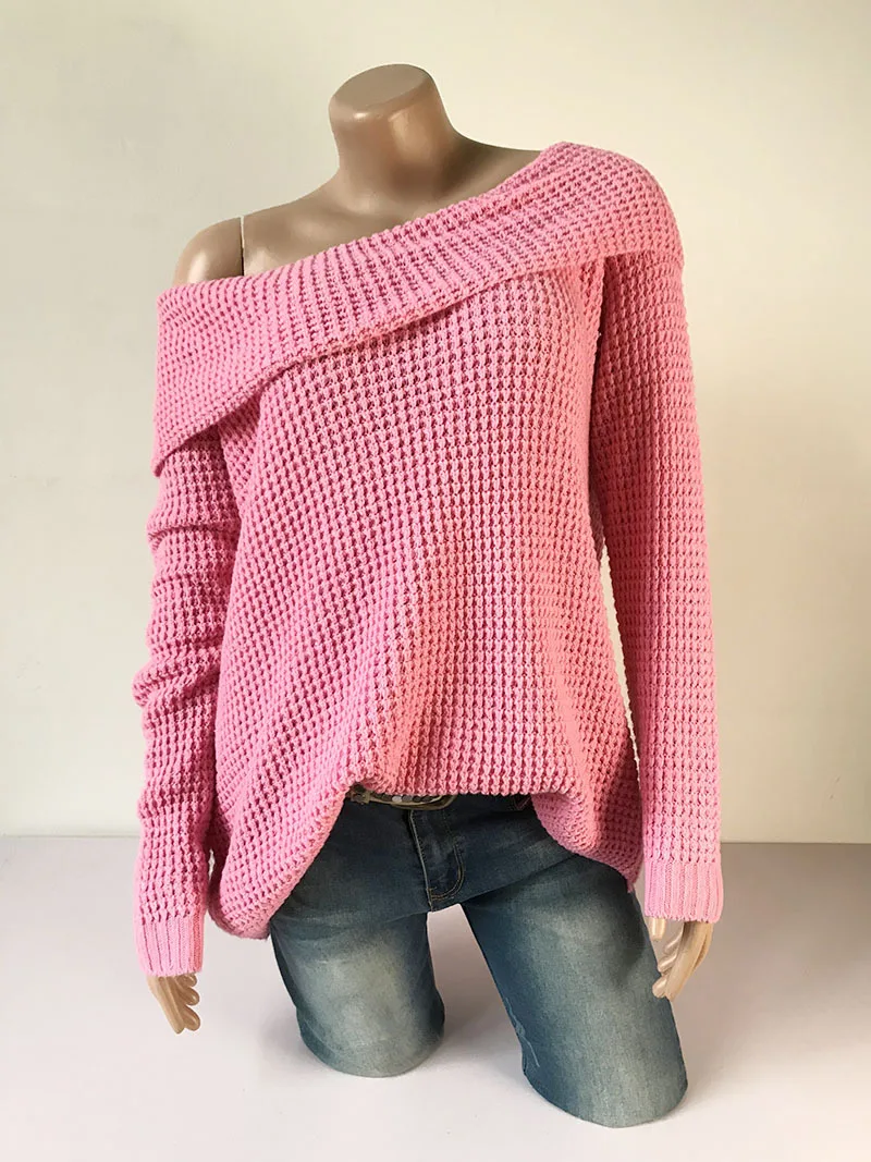 LOGAMI/свободный Женский пуловер с длинным рукавом на одно плечо и свитер, Осенний весенний джемпер, женский свитер
