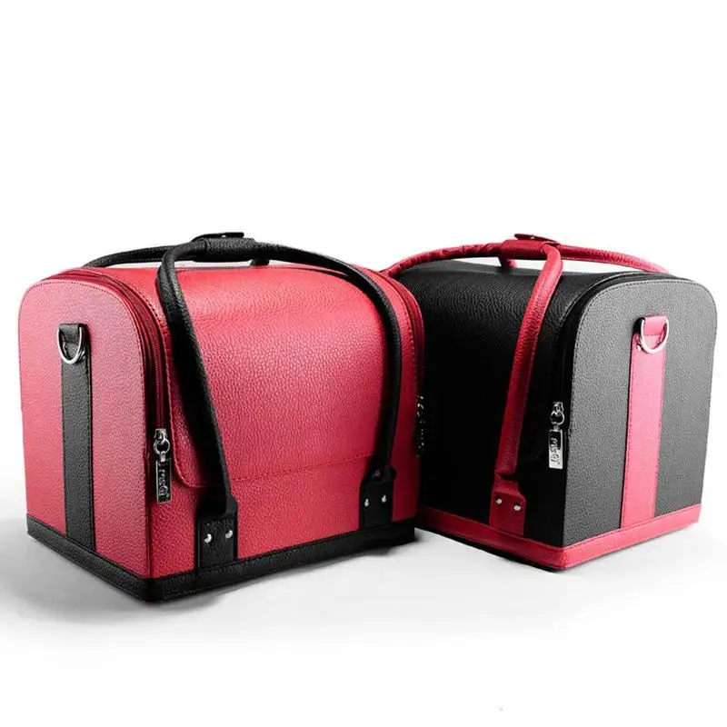 

Shoulder Strap Pro Makeup Artist Travel Make Up Containers Elegant Design PU Leather Makeup Bag Travel Makeup Holder Case