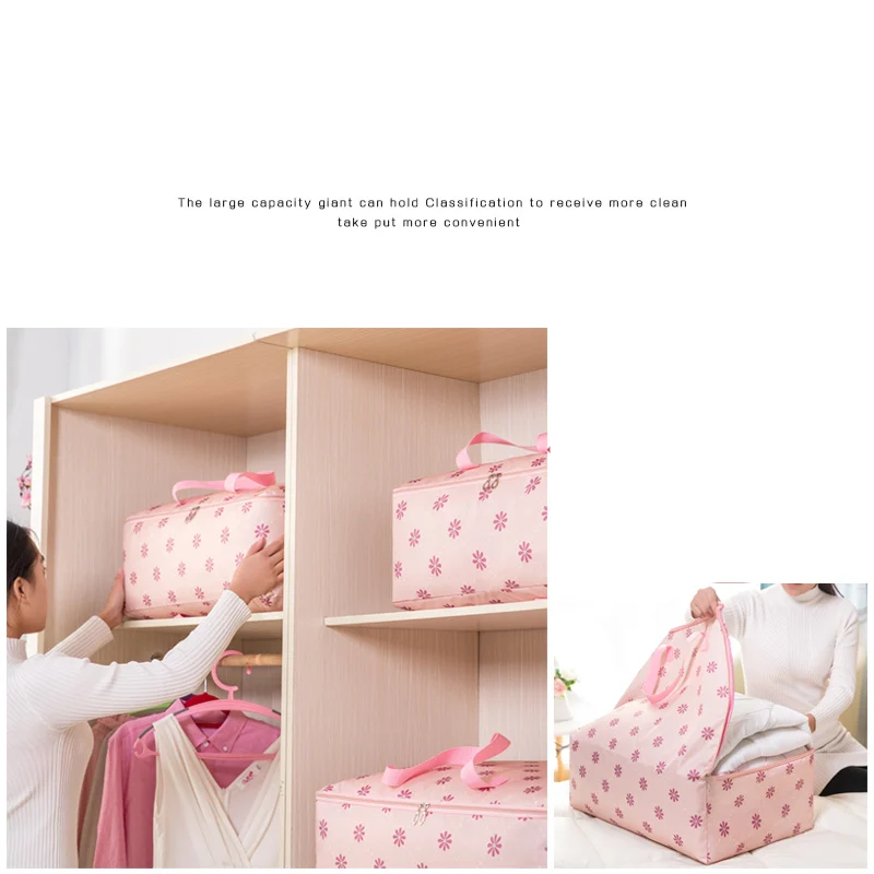 Cute Cartoon Print Oxford Storage Bag 2pcs/set Quilt Storage Organizer Waterproof Dirt-proof Closet Organizer For Bedding Cloth