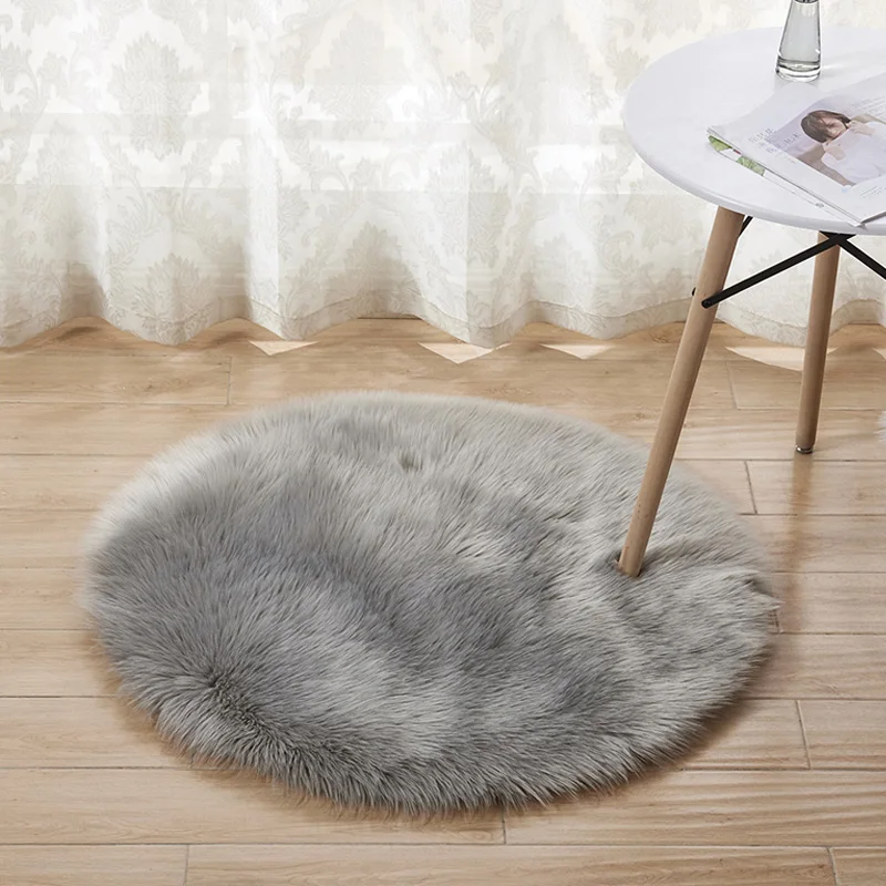 

Modern Round Soft Artificial Wool Sheepskin Fluffy Area Rug White Fur Carpet Shaggy Long Hair Solid Mat Home Decor 1pcs