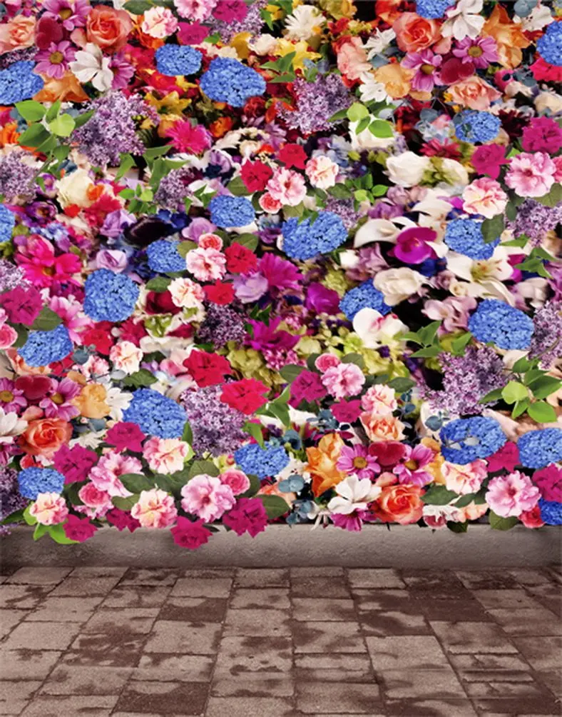 

5x7ft Colorful Flowers Stone Floor Photography Backdrops Photo Props Studio Background