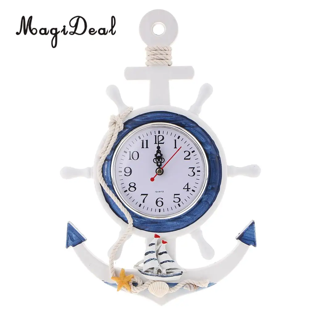 MagiDeal Sea Beach Naudical Themed Anchor Clock Wall Hanging Decor Ornament Home Time 