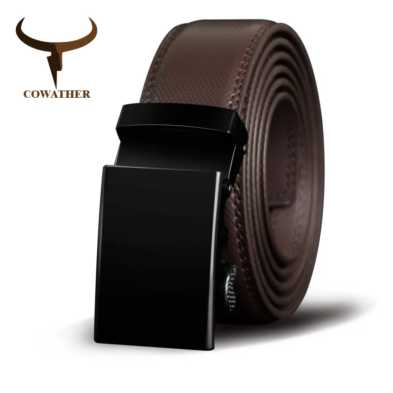 COWATHER Men Belt Cow Genuine Leather Male Strap Cowskin Automatic Buckle Belts Cowhide Alloy Buckle Men Straps Newest Waistband mens braided leather belt Belts