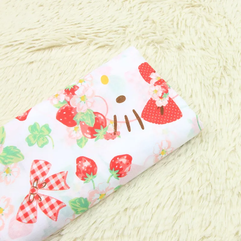 

half meter thin polyester cotton fabric with cartoon cat strawberry print handmade DIY garment lining cloth T477