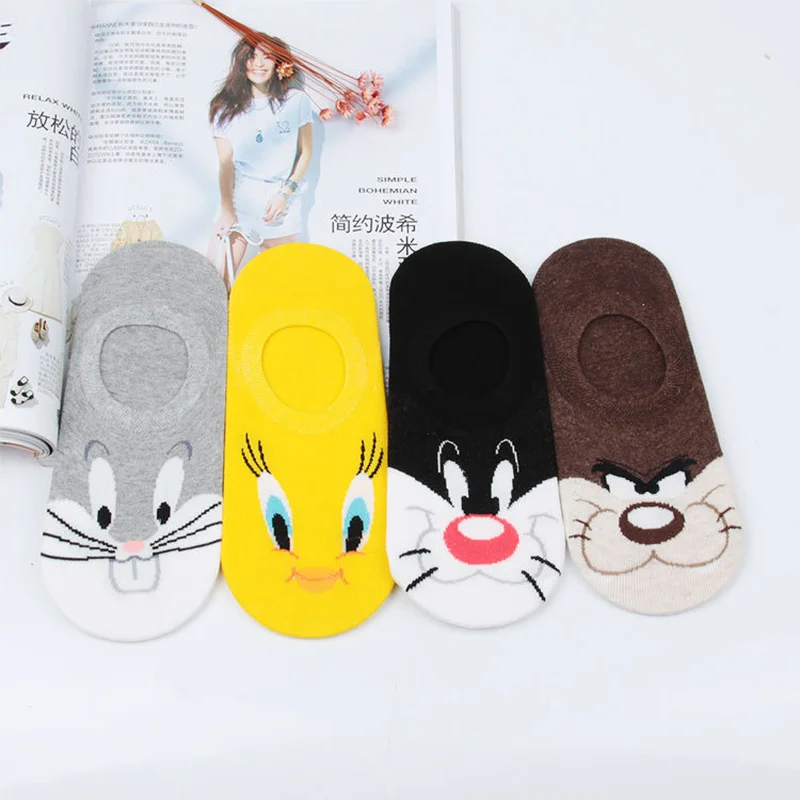 

Sylvester Tweety Mysteries cartoon socks cute funny invisible women spring summer happy breathable non slip yellow cotton sock
