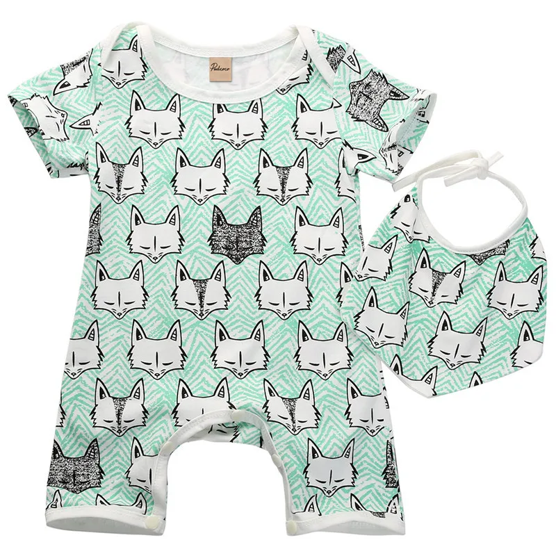 Infantil ropa de bebé de dibujos animados impresión del gato Fox 2 Color Romper 2 Unid Bebe niños ropa Infantil ropa de bebé de dibujos animados impresión del gato Fox 2 Color Romper 2 Unid Bebe niños ropa