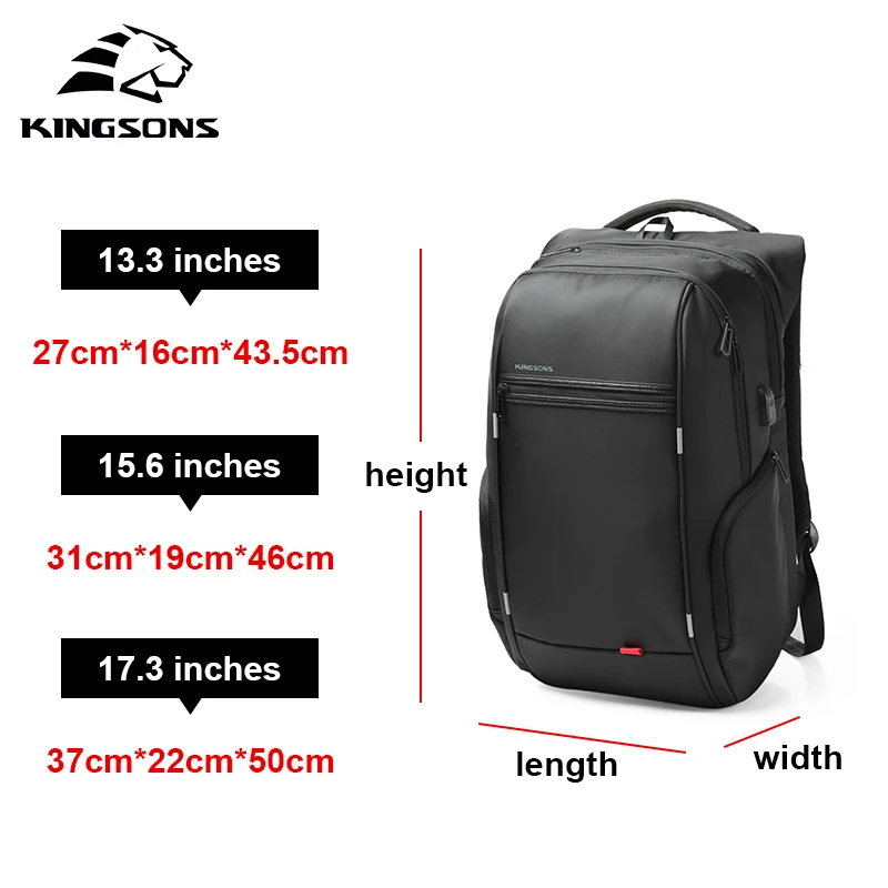 KINGSONS New 15 Inch Big Capacity Laptop Backpack Men Women Fashion Backpack Business Leisure Travel Student Backpack