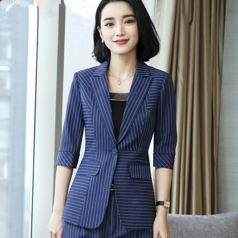 2018 OL Style Fashion Pants Suits For Women Single Button Blazer 2 Two Piece Set Striped Jackets & Blazers | Женская одежда