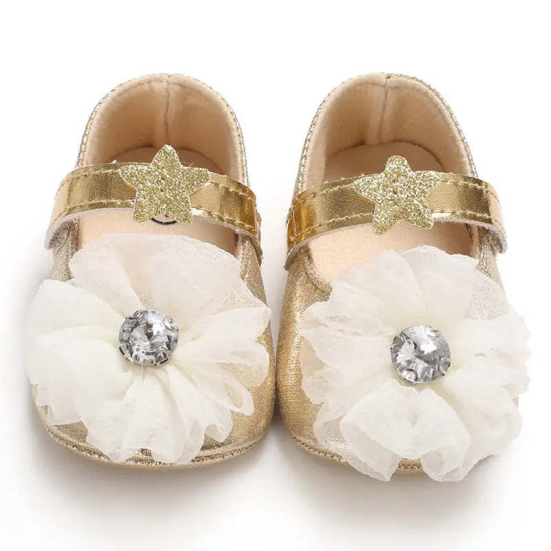 Для новорожденных девочек прекрасный Повседневное детская обувь цветочные бантом кожа молния мягкая подошва детская обувь 0-18 м - Цвет: Gold Flower
