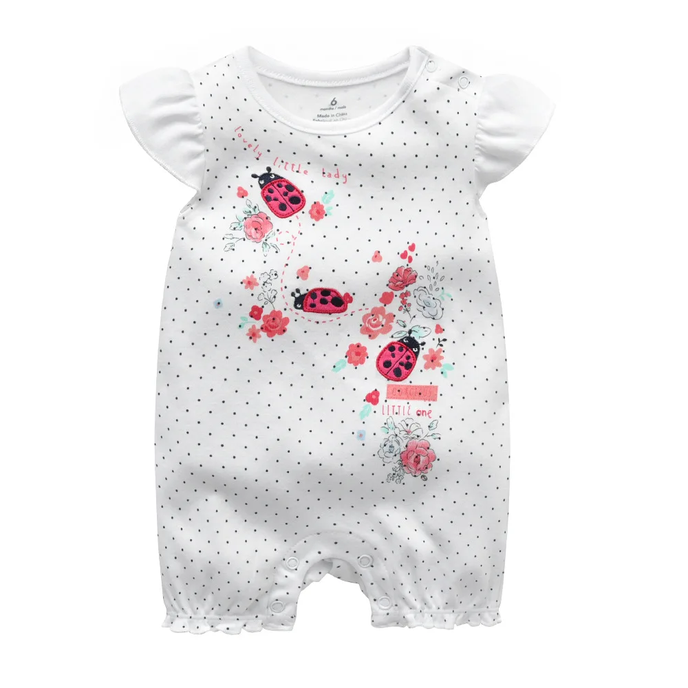 White ladybirds Одежда для малышей, детский летний комбинезон для новорожденных, цельный комбинезон для девочек, одежда для девочек, одежда для младенцев, одежда для мальчиков, Короткие - Цвет: White ladybirds