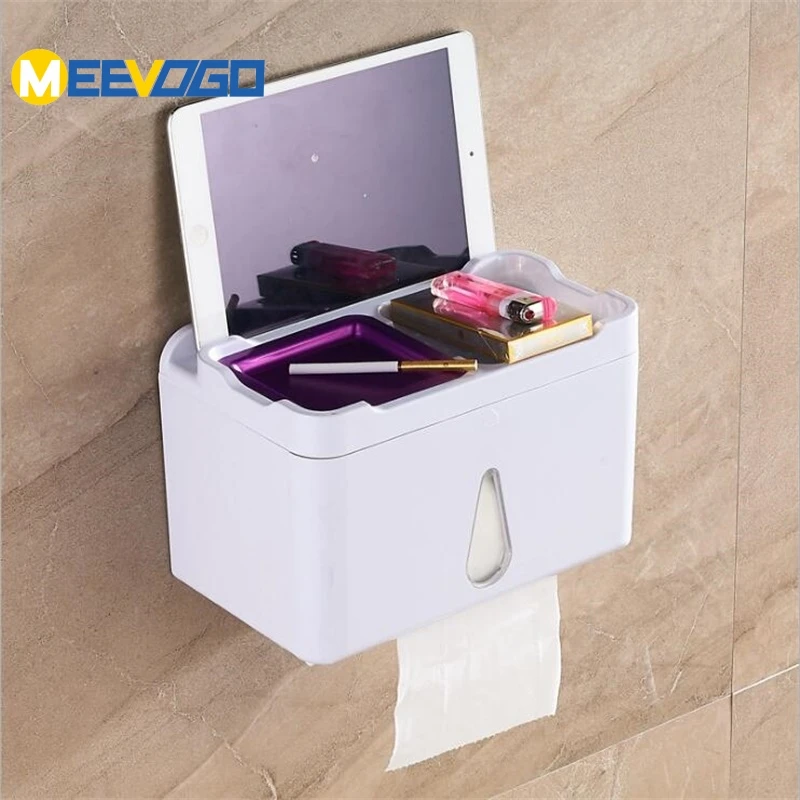 MEEVOGO Wall Mounted Bathroom Adhesive Tissue Dispenser White Tissue