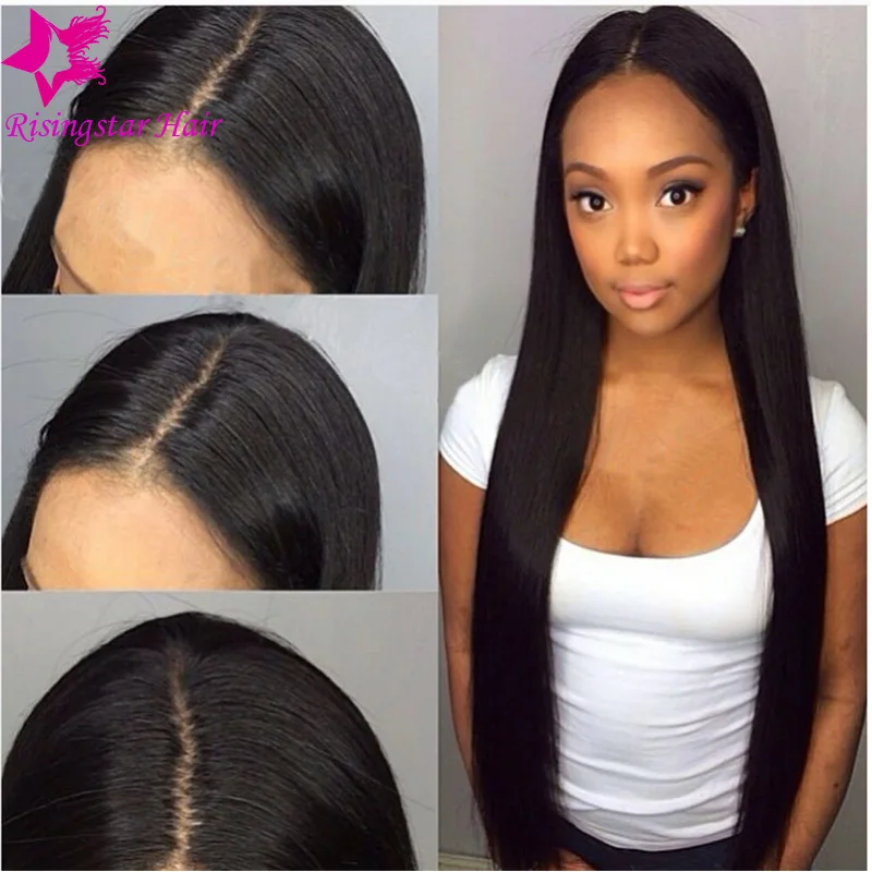 7A Glueless Middle Part Silk Top Silky Straight Lace Front Wig 130