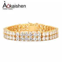 Мужские Циркон Теннисный браслет-цепочка Шарм хип-хоп Стиль Модные украшения, из отделка 2 Ряд золотых AAA CZ браслет ссылка 8"