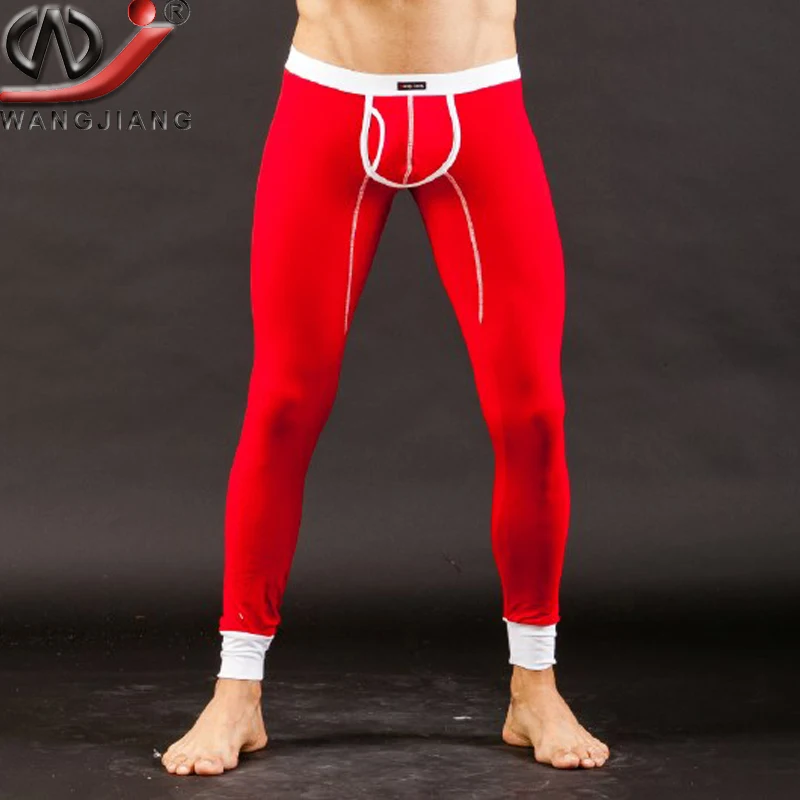Modal Long Johns 2016 Thermal Pants Fashion WJ Sexy Long John Warm Pants Gay Leggings Penis Pouch Open Mens Long Johns Low Rise