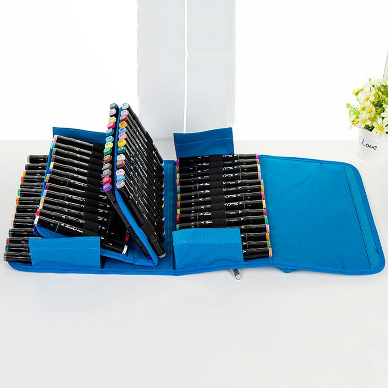 

80 Holes Marker Pens Bags For Women Cute Kawaii Folding Multi Penal Pencilcase Big Pen Box School Office Art Stationery Pouch