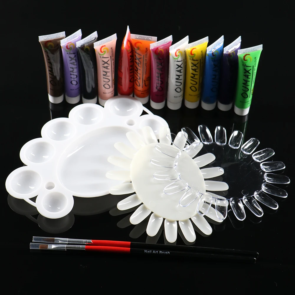 ATT 112 Professional 12 Colours 3D Manicures Set Nail Art Paint Brush