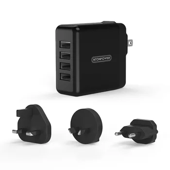 

NTONPOWER DSP Plug in 4 Ports USB Charger for Smartphone Tablet Quick 2.4A Charging with EU AU UK Plug Travel Adapter