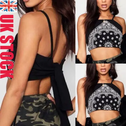 

Hot Women Cross Strappy Printing Tank Top Bustier Crop Tops Camis