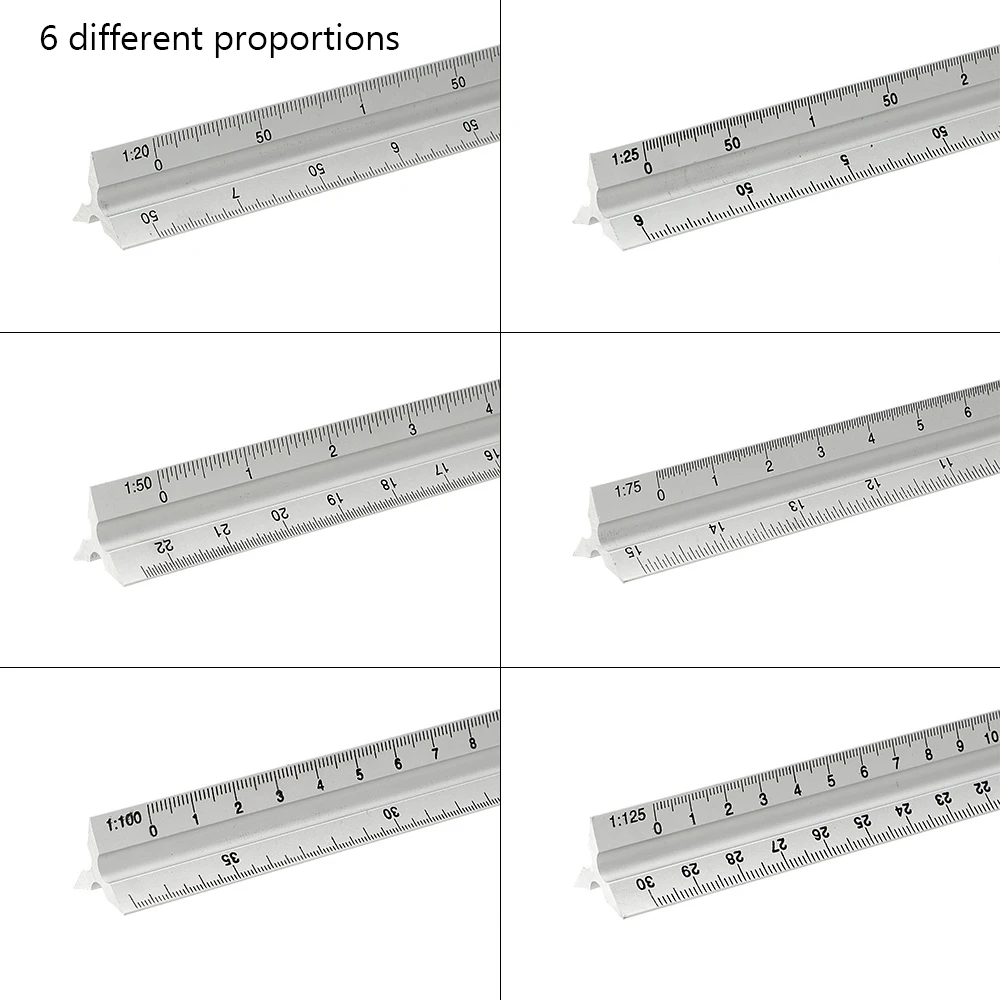 

DIYWORK 30cm Triangle Scale Architect Engineer Technical Ruler Drawing Ruler Measuring Tools Multi-proportion Aluminum Alloy