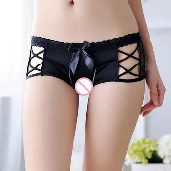 

Women Solid Bowknot Net lace Thongs Briefs Hollow Out bandage V-string Panties women sexy thongs Underwear