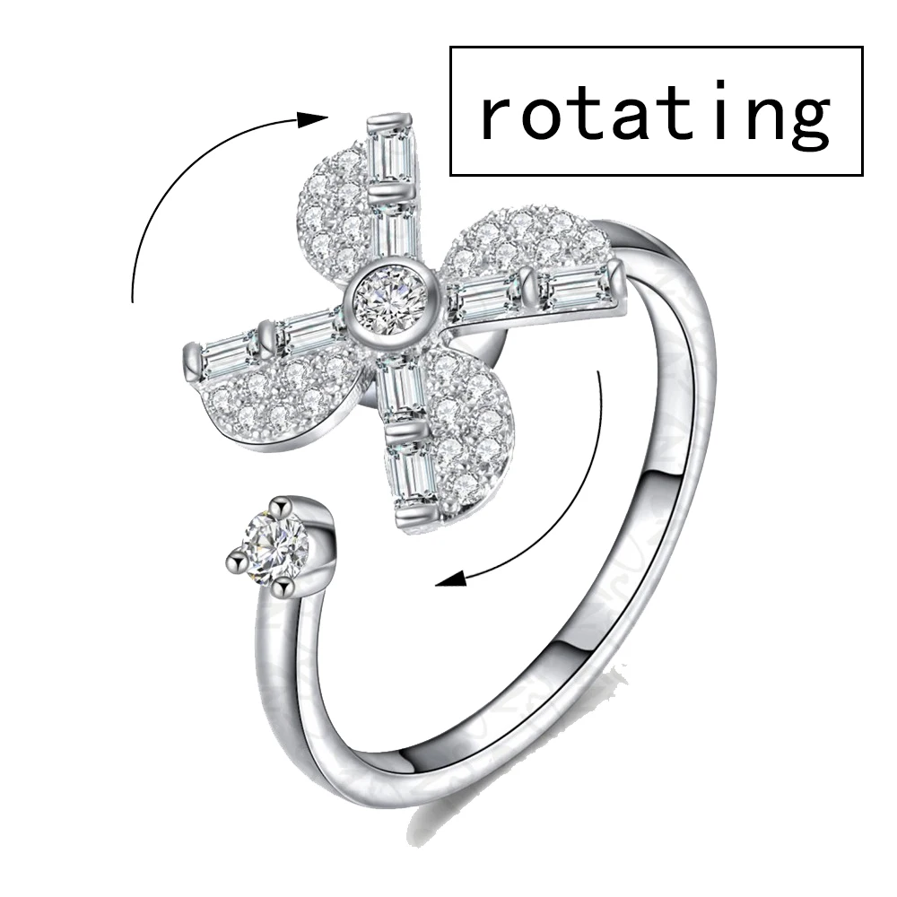

Zircon Engagement Rings for Women Silver gold color rotating Wedding rings female anel Austrian Crystals Jewelry Adjustable