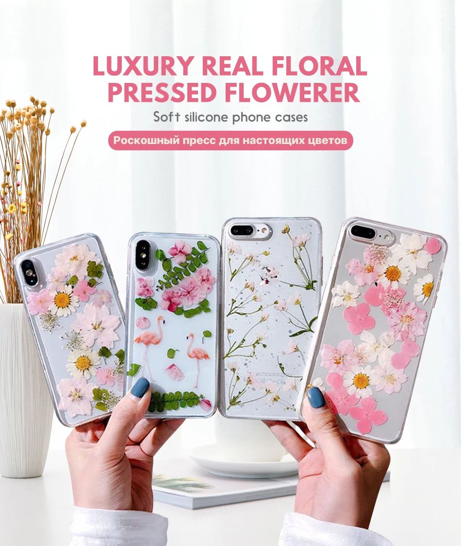 Pohiks Clear Transparent Coque For iphone XR XS Real Dried Pressed Flowers Soft Case Cover For iPhone XS Max XR X 6 6s 7 8 Plus