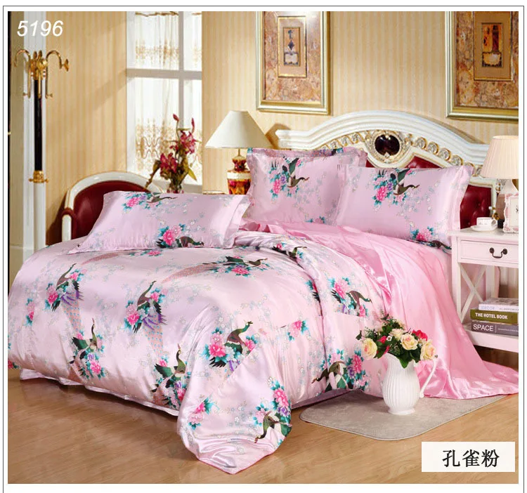 Peacock silk bedding set double side silk bed linens tencel bedding