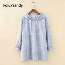 Hooded Blouses Femme Chemise Casual Plaid Plus Size Loose Long Sleeve Blouse Shirt Blusa KKFY3172 Hooded Blouses Femme Chemise Casual Plaid Plus Size Loose Long Sleeve Blouse Shirt Blusa KKFY3172