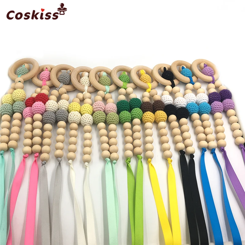 Baby Teether Necklace Safe Bright Ribbon Teether Necklace Organic