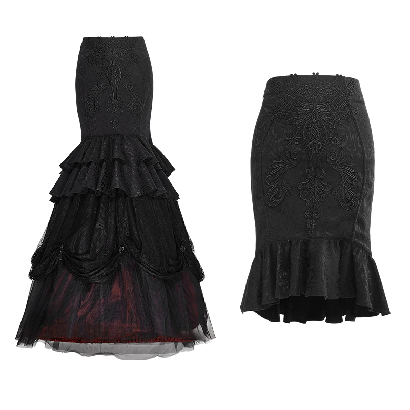 Punk Vrouwen Zwarte Rok Gothic Klassieke Paleis Hoge Taille Floor Rokken Vrouwen Elegante Afneembare Twee-Nat Rok Bloemen patroon Punk Vrouwen Zwarte Rok Gothic Klassieke Paleis Hoge Taille Floor Rokken Vrouwen Elegante Afneembare Twee-Nat Rok Bloemen patroon