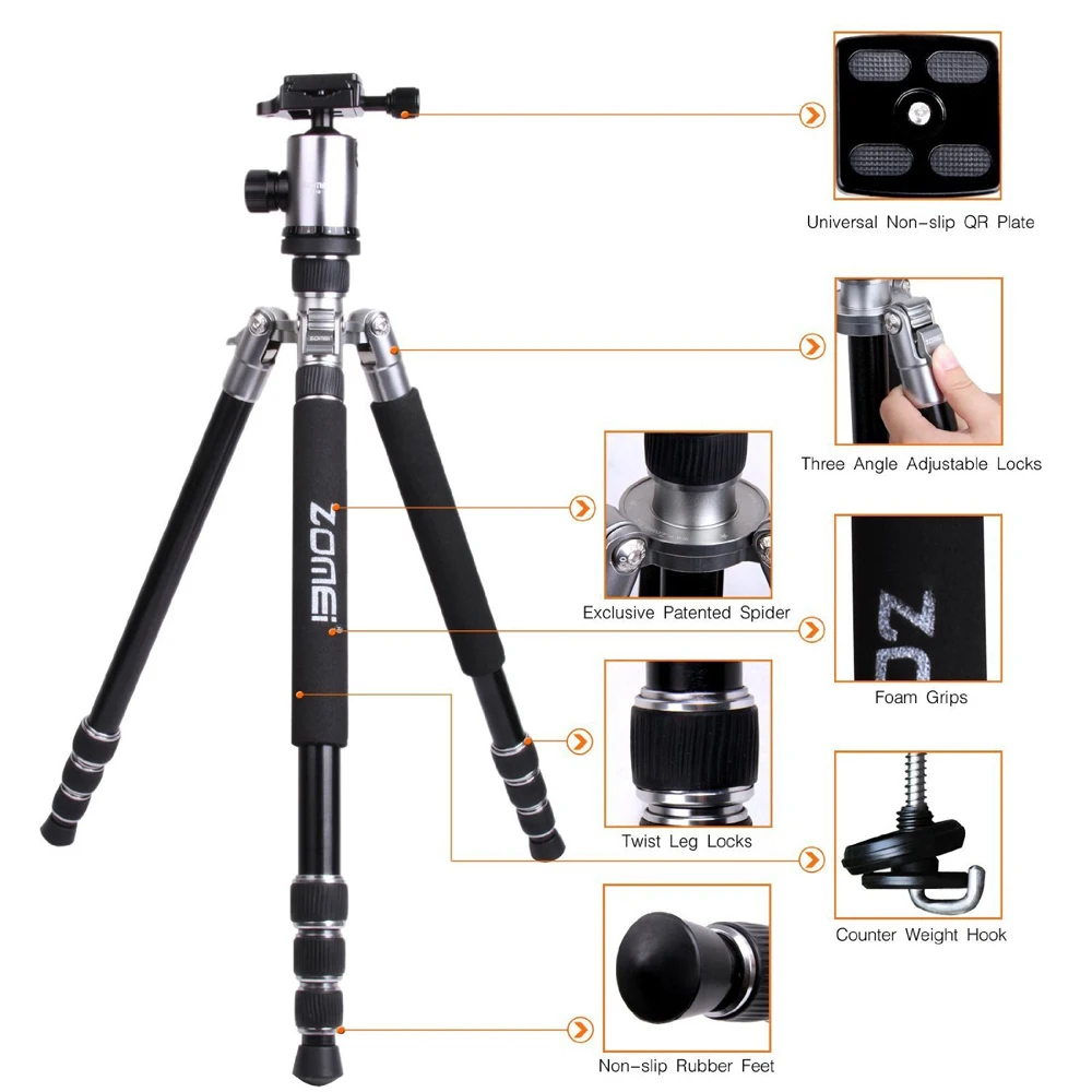 Zomei Z888 DSLR штатив для камеры монопод и шаровая Головка БЫСТРОРАЗЪЕМНАЯ пластина