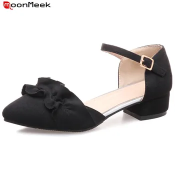 

MoonMeek new popular spring autumn red black beige pink color women pumps with buckle roud toe elegant female shoes