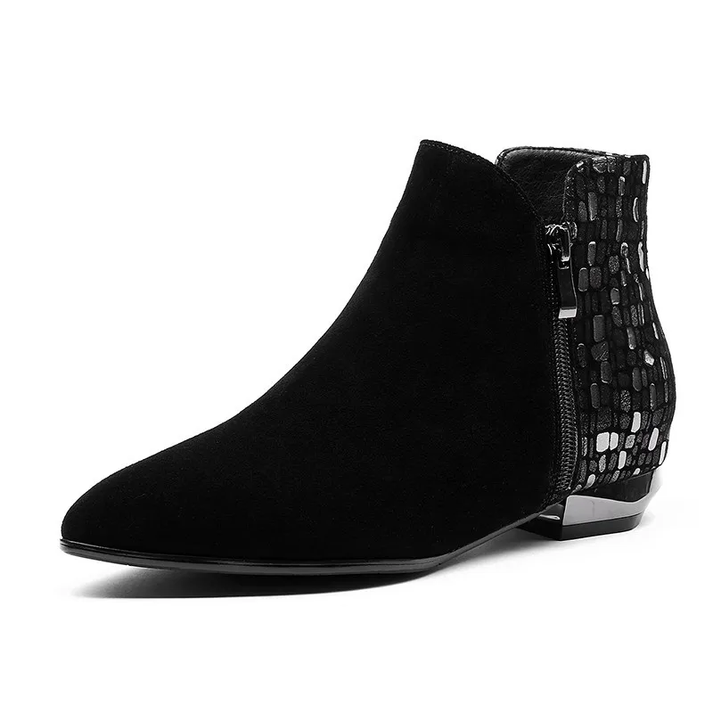 

RYVBA women autumn winter genuine leather ankle boots women black suede wedges heels woman ladies shoes pointed toe 2019 NEW