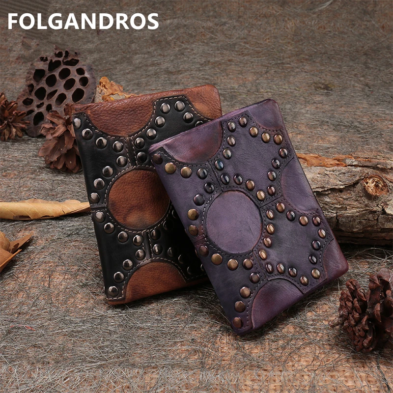 

2018 Brand Original Handmade Women's Wallet Genuine Leather Rivet Wallet Designer Cow Leather Multi-function Card Holder Purse