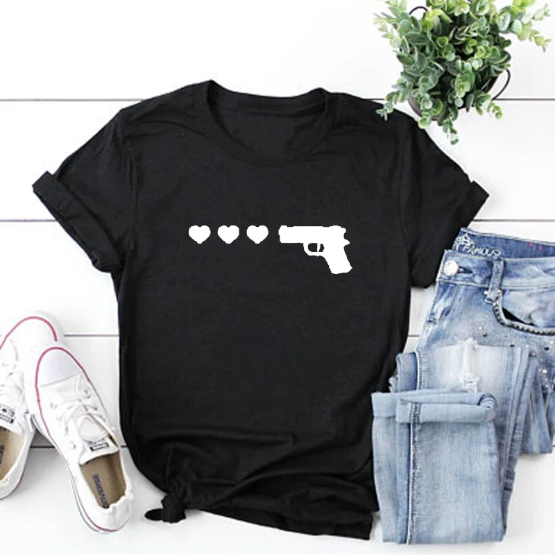 Camisetas con estampado de Gun para remeras estampadas Hipster Tumblr, playera Harajuku para mujer, ropa para mujer|Camisetas| -
